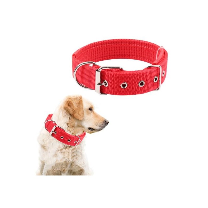 Haustierhalsband, verstellbarer Nylon-Hundehalskreis, langlebiges Haustier-Halsband mit Traktionsring, Heimtierbedarf S rot