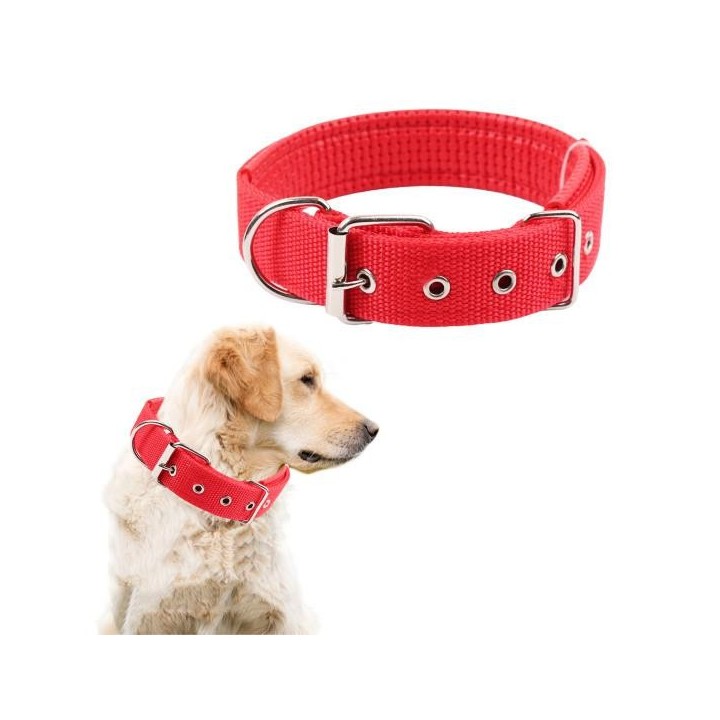 Haustierhalsband, verstellbarer Nylon-Hundehalskreis, langlebiges Haustier-Halsband mit Traktionsring, Heimtierbedarf S rot