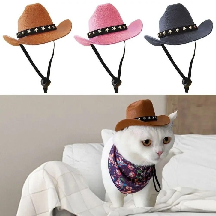 Haustierzubehör Haustier Hund Hut Einstellbare Hunde Katzen Kopfbedeckungen Outdoor Cowboy Hüte Hund Katze beige-ribbon