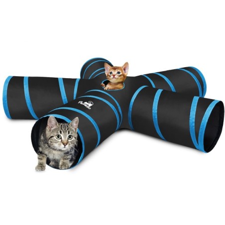 Katzentunnel Pawaboo 5-Wege-Katzentunnel, Spiral-Katzentunnel mit 1 Loch, faltbar, Katzenspielspielzeug, Schwarz, Hellblau &