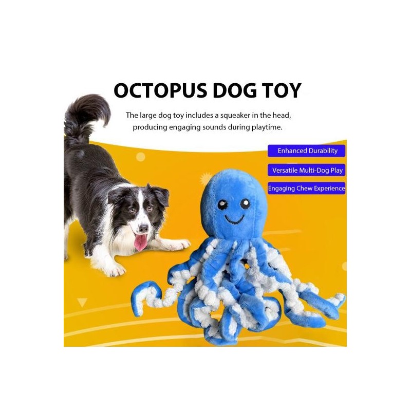 Quietschendes Oktopus-Hundespielzeug, interaktives ausgestopftes Oktopus-Hundekauspielzeug für aggressive Kauer, weiches Plüs