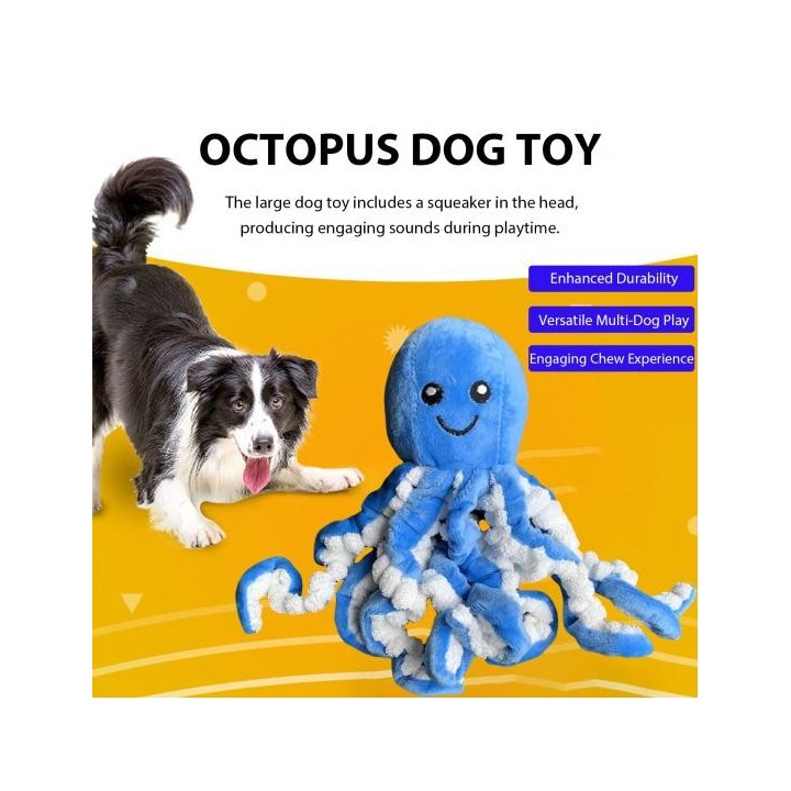 Quietschendes Oktopus-Hundespielzeug, interaktives ausgestopftes Oktopus-Hundekauspielzeug für aggressive Kauer, weiches Plüs