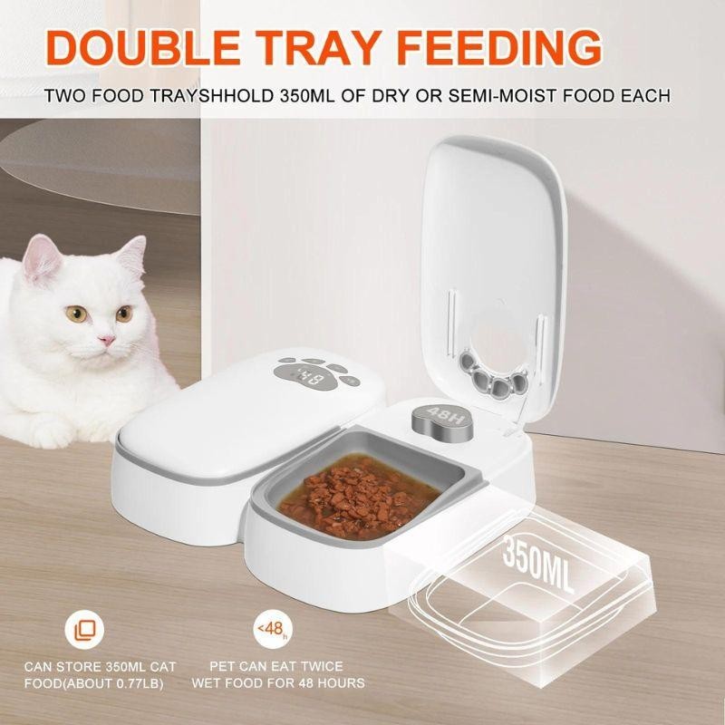 PeTnessGO Automatischer Futternapf für Haustiere, Doppelnapf, Futterspender für Hunde und Katzen, Futternapf, Futteraufbewahr