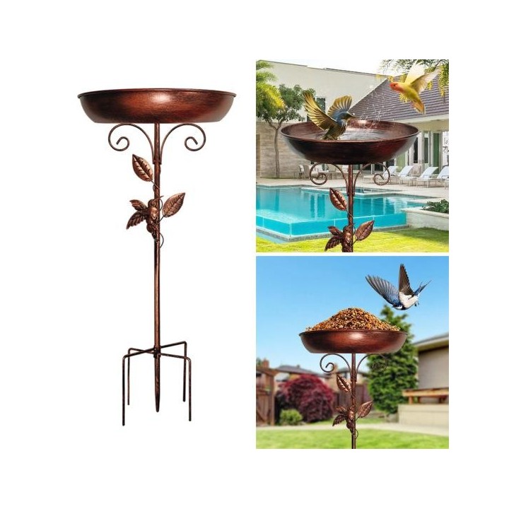 Vogelbad aus Metall, freistehende Vogelbadschale mit Pfahl, höhenverstellbar, Vogelbad-Futtertablett für Garten- und Außendek