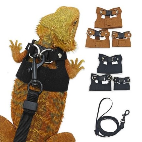 Set aus Geschirr und Leine für Bartagamen, Kunstleder, Geschirr für Reptilien und Eidechsen mit einziehbarer Leine, Zugseil f