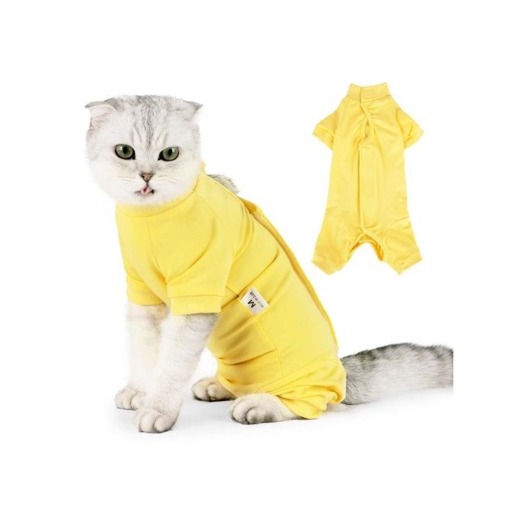 Anti-Lecken-Erholungsanzug für Katzen, gute vier Beine, entzündungshemmende Sterilisation von Haustieren S gelb