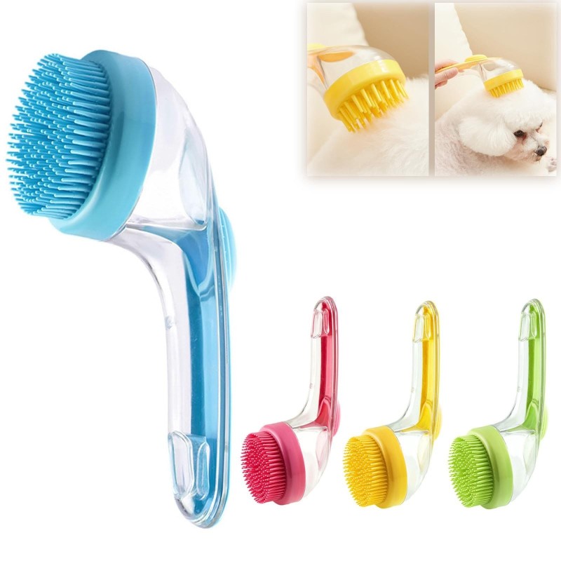 Multifunktionale flüssigkeitsgefüllte Massage-Badebürste für Haustiere mit langem Griff One Size blau