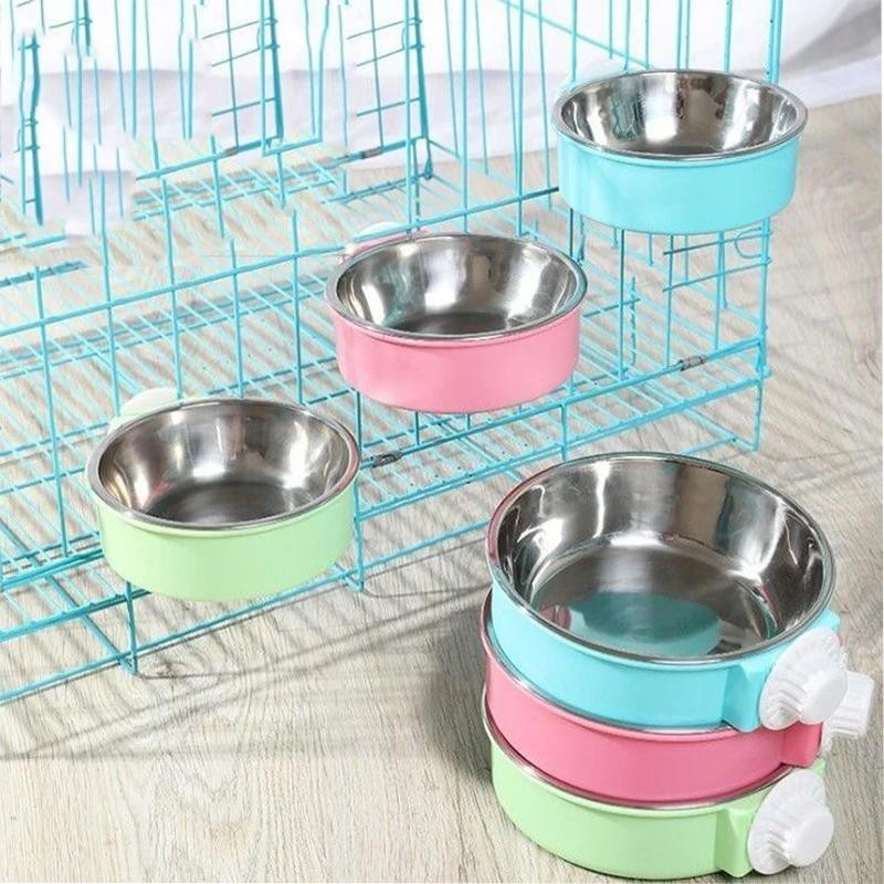 Hundenapf für Hundeboxen, abnehmbarer Edelstahl-Tierzwingerkäfig, hängende Futternäpfe und Wasserspender für Welpen, Katzen,