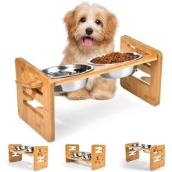 Erhöhte Hundenäpfe aus Bambus mit Ständer, verstellbar, erhöht, für Welpen, Katzen, Futter- und Wassernäpfe, Halter, Kaninche
