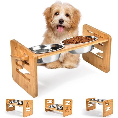 Erhöhte Hundenäpfe aus Bambus mit Ständer, verstellbar, erhöht, für Welpen, Katzen, Futter- und Wassernäpfe, Halter, Kaninche