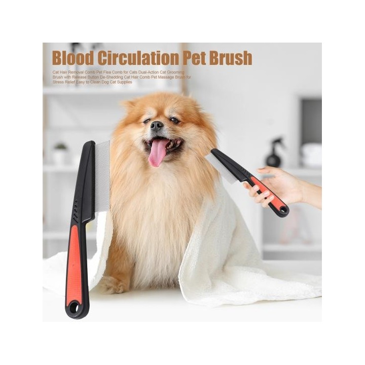 Flohkamm zur Tierhaarentfernung, Katzenpflegebürste mit Entriegelungsknopf, Massagekamm zur Entfernung von Tierhaaren für Kat