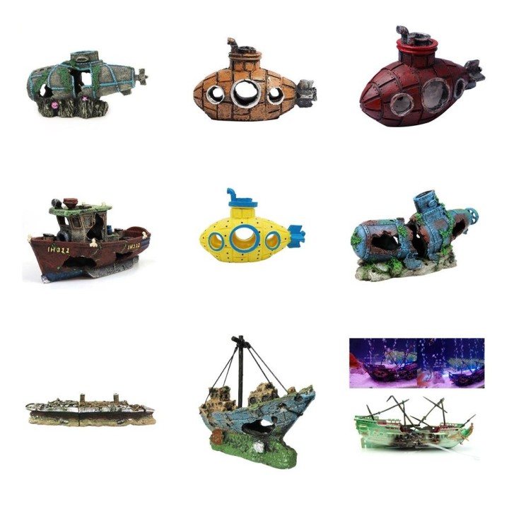 Kreative Aquarium-Dekorationen in Form versunkener Schiffe aus Kunstharz, Piratenschiff-U-Boot-Ornamente, Landschaftsgestaltu