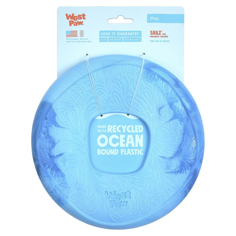 West Paw Hundespielzeug Seaflex Sails Hundefrisbee Wurfspielzeug Fliegende Scheibe Stressabbau Surf (blau)