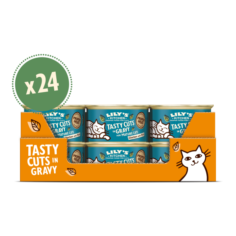 Schmackhafte Stücke aus Huhn und Fisch in Soße für ältere Katzen (24 x 85g) | Lily's Kitchen