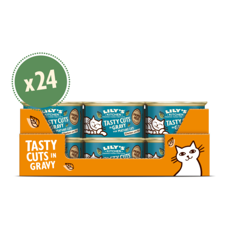 Schmackhafte Stücke aus Huhn und Fisch in Soße für ältere Katzen (24 x 85g) | Lily's Kitchen