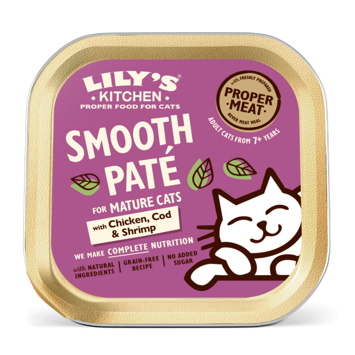 Hühnerpastete mit Kabeljau und Garnelen für ältere Katzen (85g) | Lily's Kitchen