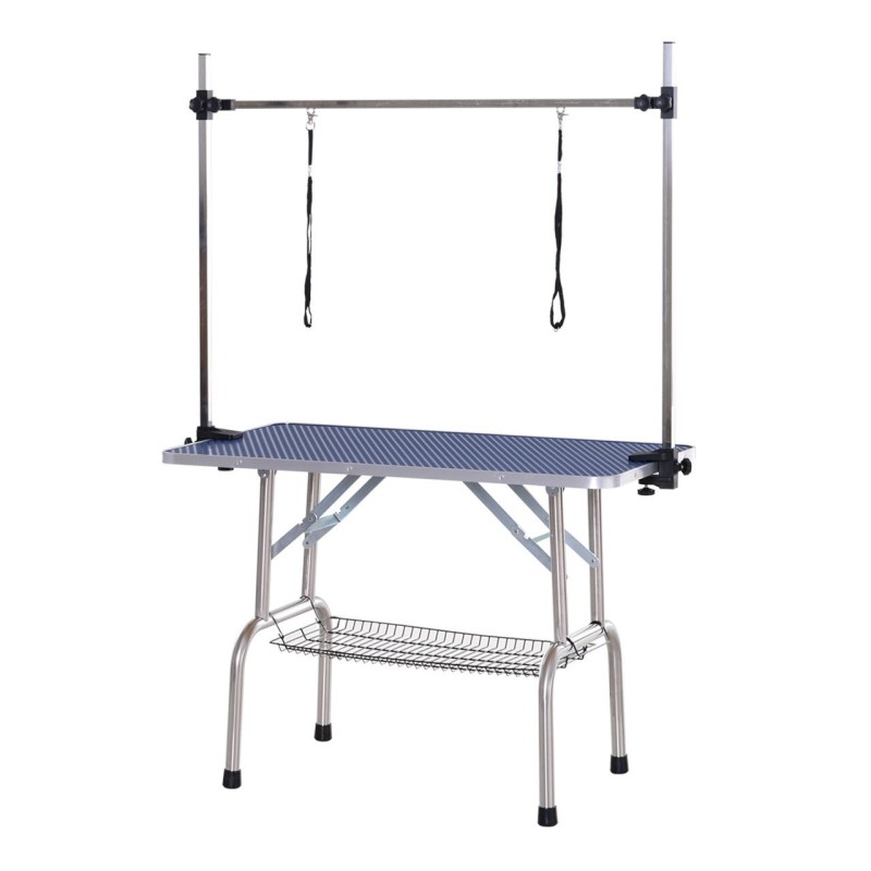 Trimmtisch Tierpflegetisch Schertisch Pflegetisch mit Unterkorb für Hunde höhenverstellbar klappbar Edelstahl Metall Blau 107