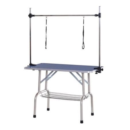 Trimmtisch Tierpflegetisch Schertisch Pflegetisch mit Unterkorb für Hunde höhenverstellbar klappbar Edelstahl Metall Blau 107