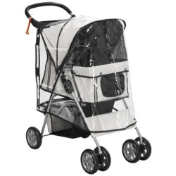 Hundetrolley, faltbarer Hundebuggy, Hundewagen mit Regenverdeck, Grau