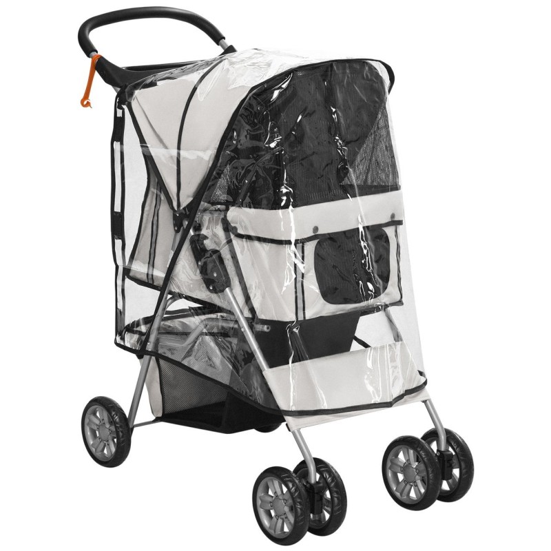 Hundetrolley, faltbarer Hundebuggy, Hundewagen mit Regenverdeck, Grau