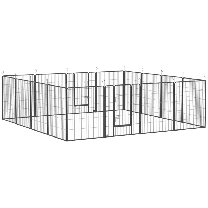 Welpenauslauf Welpengehege modulares Design 16 Elemente Stahl Grau