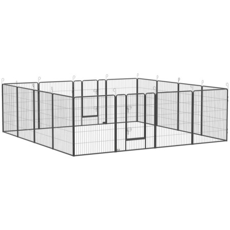 Welpenauslauf Welpengehege modulares Design 16 Elemente Stahl Grau