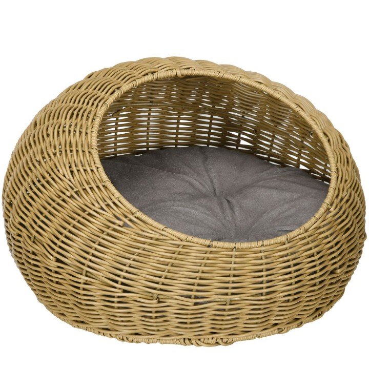 PawHut Rattan Katzenkorb Katzenhaus Katzenhütte mit Kissen für Katzen bis 4 kg