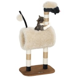 PawHut Kratzbaum 98 cm Katzenbaum mit Kratzpfosten, Tunnel, Spielball, Hellbraun