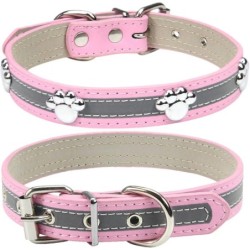 SQCLV Reflektierendes Hundehalsband mit süßen Pfotennieten, lustiges, verstellbares Welpenhalsband aus weichem PU-Leder für k