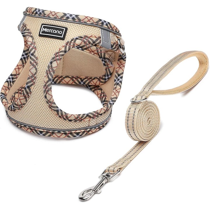 SQCLV Hundegeschirr und Leinen-Set aus weichem Netzstoff, No-Chock Step-in, reflektierend, atmungsaktiv, leicht, Easy Walk, a