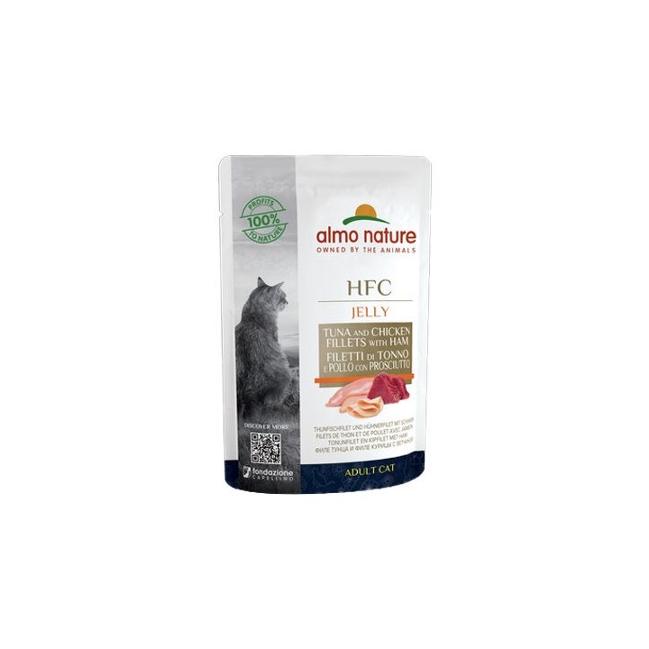 Almo Nature HFC Jelly Katzenfutter - Frischebeutel - Thunfisch, Huhn & Schinken - 24 x 55 g