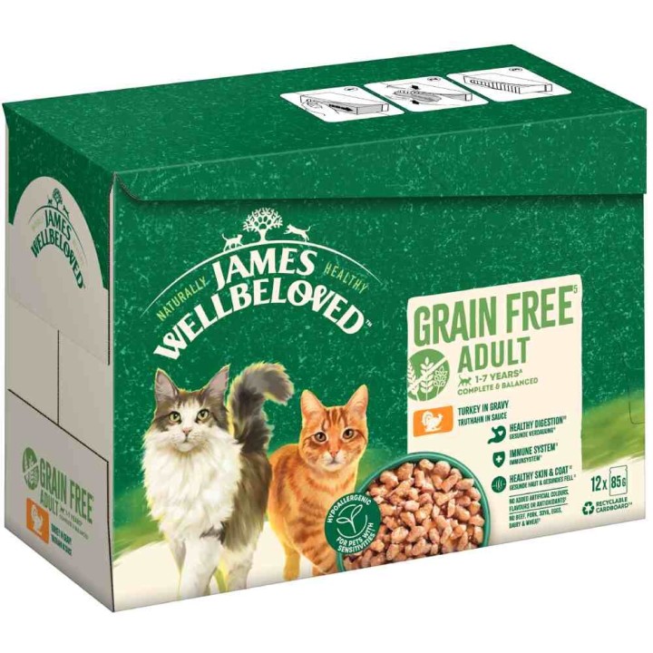 James Wellbeloved Adult Cat Grain Free Truthahn - Sparpaket: 48 x 85 g