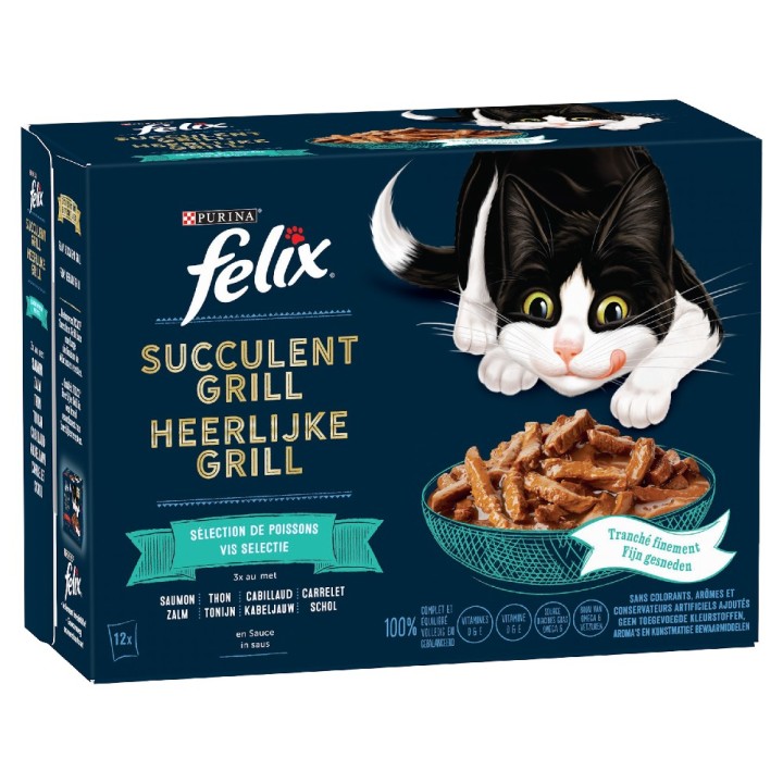 Felix "Tasty Shreds" Pouches 12 x 80 g - Geschmacksvielfalt aus dem Wasser (Lachs, Kabeljau, Thunfisch, Scholle)