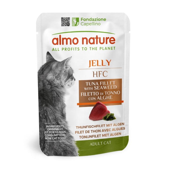 5 + 1 gratis! 6 x 55 g Almo Nature HFC Jelly Pouch  - Thunfischfilet mit Algen