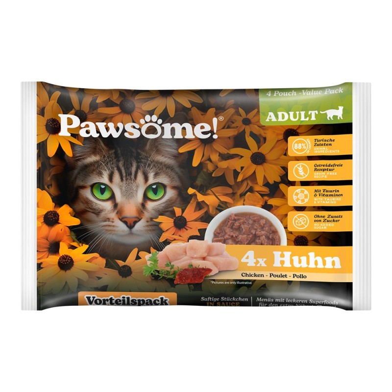 Pawsome Adult Cat 4 x 85 g - Huhn