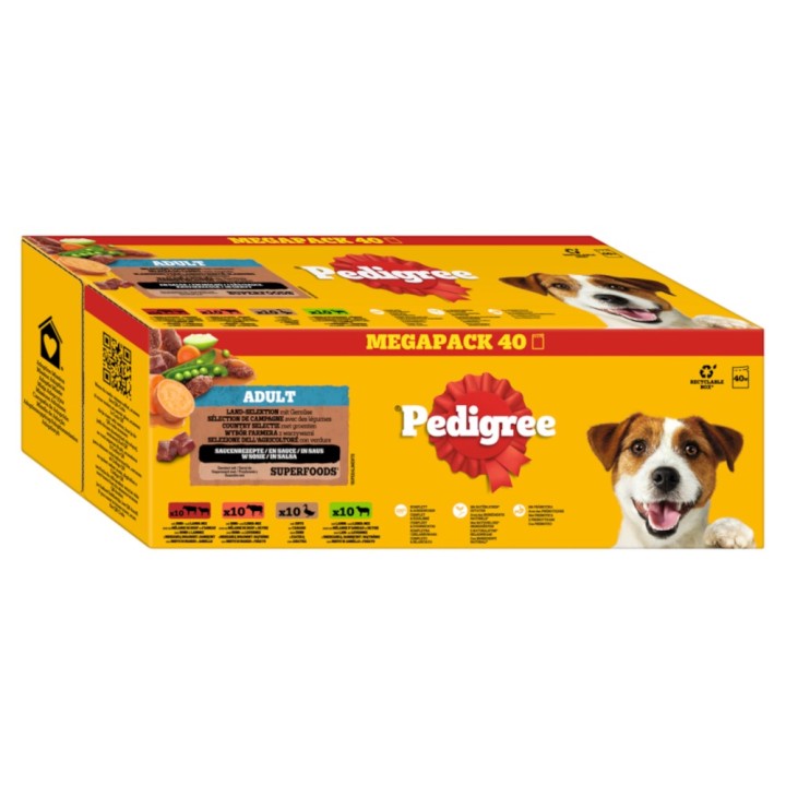 Pedigree Frischebeutel 40 x 100 g - Land-Selektion in Sauce (4 Varietäten)