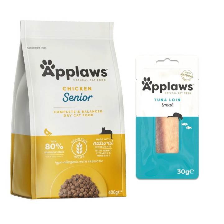 350 g / 400 g Applaws Trockenfutter + 30 g Loin Thunfisch Snack gratis! - Senior Huhn 400 g