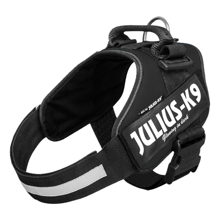 Sparset: JULIUS-K9 IDC®-Powergeschirr - schwarz + JULIUS-K9® Doppel-Führleine gummiert - Größe 0 + 220 cm Leine (bis 50 kg)