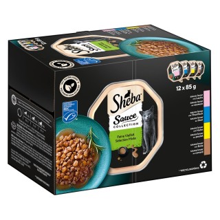 Sparpaket Sheba Varietäten Schälchen 144 x 85 g - Sauce Lover (Lachs, Thunfisch, Huhn, Ente)