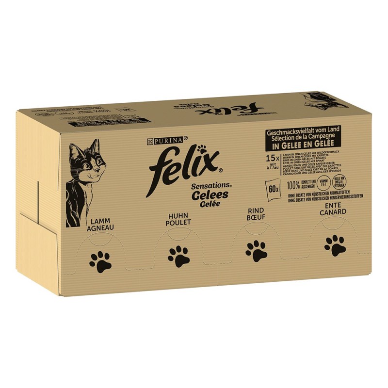 Jumbopack Felix "Sensations" Pouches 120 x 85 g - Geschmacksvielfalt vom Land (Rind, Huhn, Ente & Lamm)