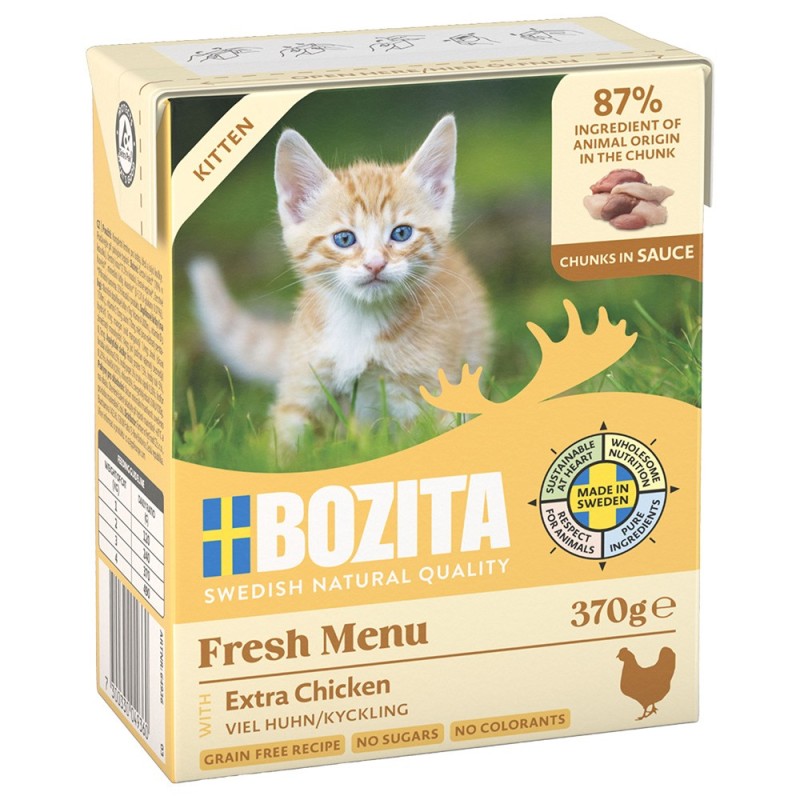 6 x 370 g Bozita Tetra Häppchen in Gelee oder Soße zum Sonderpreis! - Kitten: Hühnchen in Soße