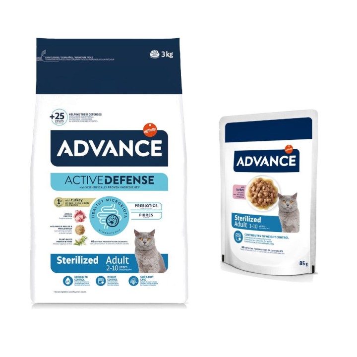 3 kg Advance + 12 x 85 g passendes Nassfutter zum Sonderpreis! - Sterilized Truthahn + Sterilized Truthahn