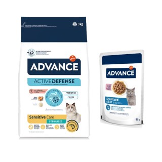 3 kg Advance + 12 x 85 g passendes Nassfutter zum Sonderpreis! - Sterilized Sensitive + Sterilized Truthahn