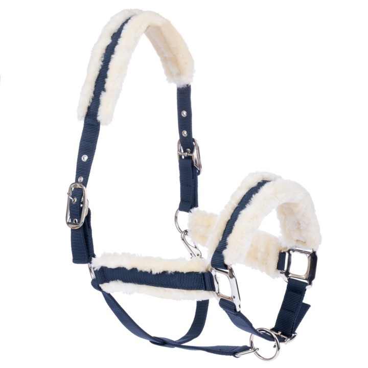 Nomad Tales Halfter mit Kunstfellbesatz, marineblau - Pony