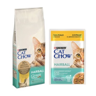 10 kg / 15 kg PURINA Cat Chow + 26 x 85 g passendes Nassfutter gratis! - 15 kg Adult Special Care Hairball Control + Hairball