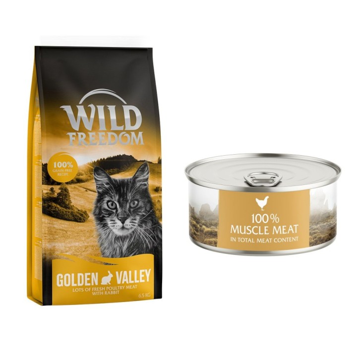 6,5 kg Wild Freedom + 6 x 70 g "Instinctive" Nassfutter gratis! - Golden Valley - Kaninchen + 6 x 70 g Huhn