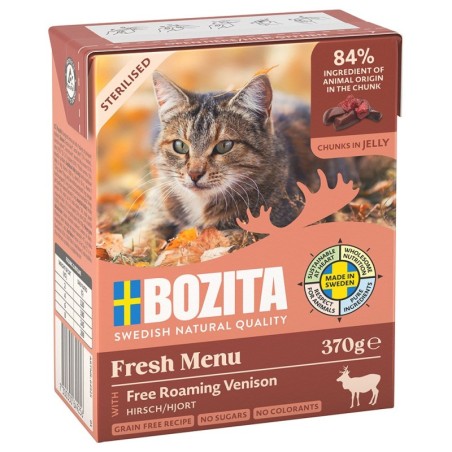 6 x 370 g Bozita Tetra Häppchen in Gelee oder Soße zum Sonderpreis! - Sterilised mit Hirsch in Gelee