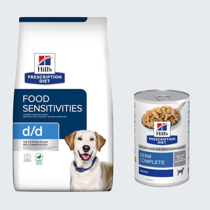 12 kg Hill's Prescription Diet + 3 x 370 g Derm Complete Nassfutter gratis! - d/d Food Sensitivities mit Ente & Reis