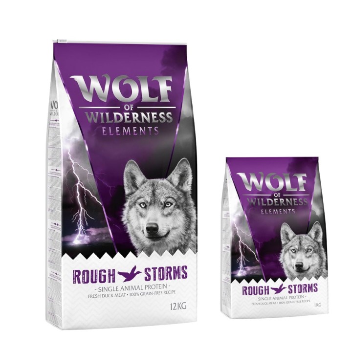 12 + 2 kg gratis! 14 kg Wolf of Wilderness Trockenfutter - Rough Storms - Ente (Monoprotein)