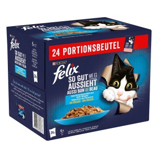 Felix "So gut wie es aussieht" Pouches 24 x 85 g - Kabeljau, Lachs, Thunfisch, Scholle